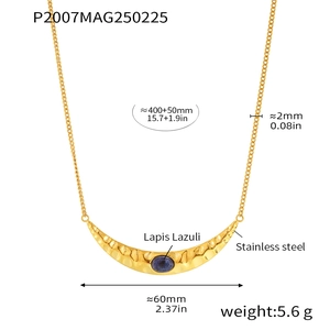 Détails du collier croissant en acier inoxydable avec lapis-lazuli et dimensions