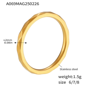 Détails de la bague en acier inoxydable doré de 2mm avec facettes géométriques ciselées