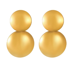 Boucles d'oreilles style grande roue avec sphères dorées empilées et fini mat