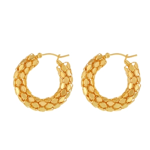 Elegant gold-plated stainless steel hoop earrings with fish scale texture and PVD coating
