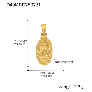 Détails des dimensions du pendentif ovale Vierge Marie en acier inoxydable doré 18 carats