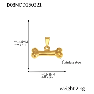 Polished gold bone pendant in stainless steel showing size 14.5mm by 19.8mm dimensions