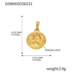 Spécifications de taille pour le pendentif pièce en acier plaqué or 18k