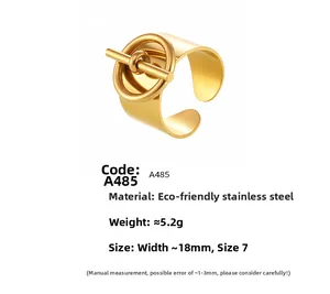 Detalles del anillo ancho de acero chapado en oro 18K con cierre OT, ancho 18mm