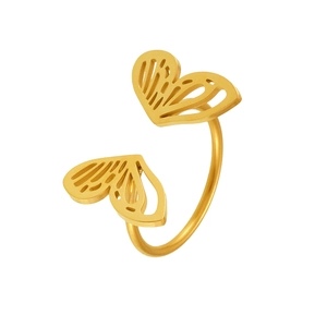 Adjustable 18K gold plated stainless steel ring with hollow butterfly wing design