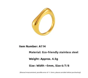 Detailed view of wave irregular geometric gold-plated stainless steel ring with 5mm width