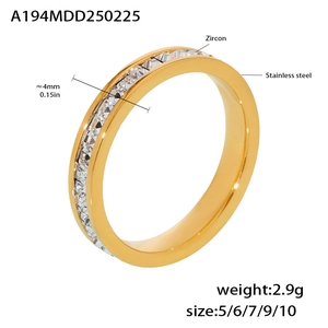 Detailed specs of a 4mm gold-plated stainless steel double-layered zircon ring