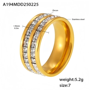 Detailed specs of 8mm gold titanium ring with double rows of zircon stones