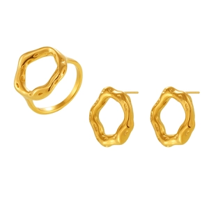 Parure de bijoux en acier inoxydable plaqué or 18K avec bague et boucles d'oreilles