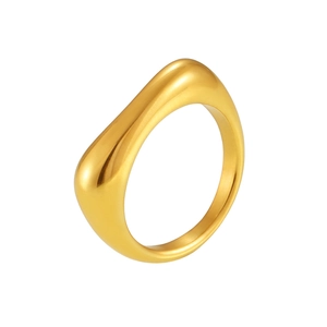 Minimalist 18K gold plated stainless steel ring with organic wavy design and glossy finish