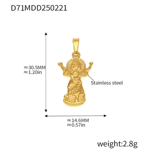 Dimensions détaillées du pendentif ange en acier inoxydable doré avec mesures