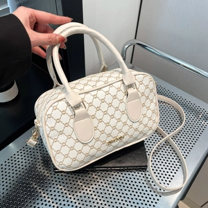 Sac À Main Boston Cuir PU Imprimé Monogramme Sac Bandoulière Poignée Navette Décontracté Style Vintage Pour Femmes