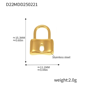 Detailed dimensions of the gold padlock pendant in stainless steel with size markings