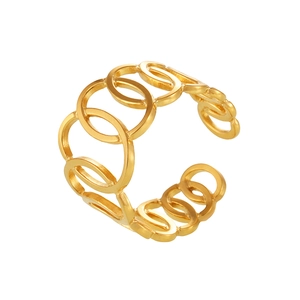 Bague dorée minimaliste avec anneaux ovales imbriqués en acier inoxydable géométrique