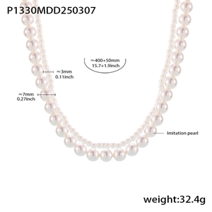 Vue détaillée du collier de perles double couche montrant les dimensions des perles 3mm et 7mm