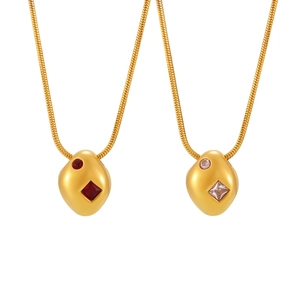 Irregular geometric zircon pendant necklaces with golden snake chains in red and white sets