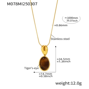 Détails du collier pendentif œil de tigre avec chaîne en acier inoxydable et mesures