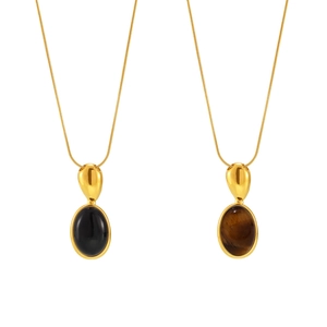 Pendentifs en or de style français avec agate noire et œil de tigre en taille ovale