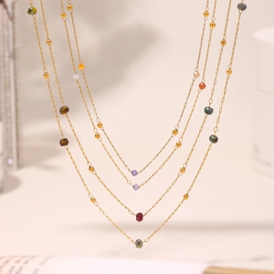 Collar de Perlas de Piedra Natural de Acero Inoxidable Romántico Francés Para Mujer Cadena Fina de Zirconia Facetada Chapada en Oro Joyería