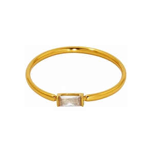 18K gold plated stainless steel slim ring with rectangular zircon stone inlay