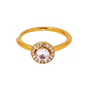 Elegant 18K gold-plated stainless steel open ring with large round zircon and micro-pavé