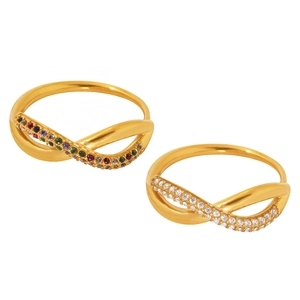 Infinity cross 18K gold plated rings with colorful and clear cubic zirconia stones