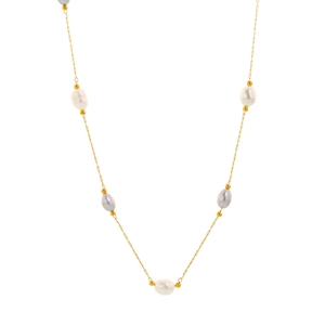 Elegant natural freshwater pearl necklace with gold chain and five baroque pearls