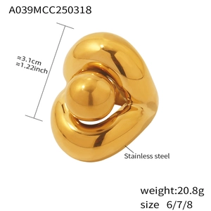 Macro detail of gold-plated stainless steel chunky ring showing bold twisted structure