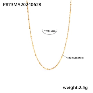 Detail of titanium steel gold beaded chain necklace with 40 plus 5cm length specifications
