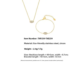 Detailed size and material specs for cubic zirconia Evil Eye necklace and bracelet set