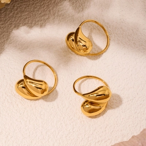 Minimalist gold teardrop open ring with polished stainless steel 18K finish