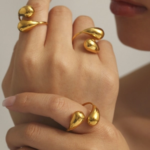 Irregular waterdrop open rings in 18K gold plated titanium steel for women fashion