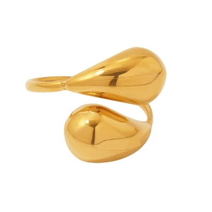 Minimalist gold teardrop open ring with polished stainless steel finish for women