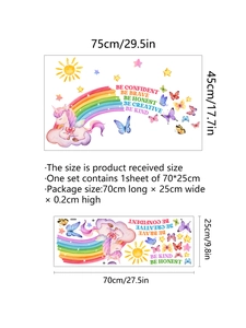 Unicorn wall stickers set with rainbow and butterfly including 70x25cm layout details