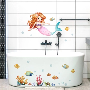 Mermaid and coral bubble wall stickers for bathroom tiles and kids room decoration