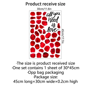 Red rose petals wall sticker with All You Need Is Love text for bathroom decor