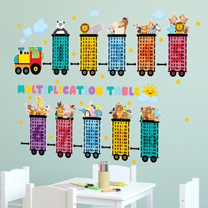 Cartoon animal multiplication table train wall decal for kids educational room decor