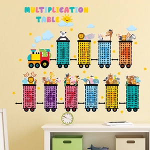 Cartoon animal train multiplication table wall sticker for kids educational room decor