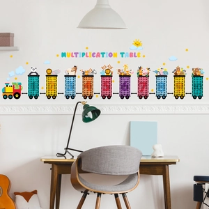 Cartoon animal train multiplication table wall sticker for kids educational room decor