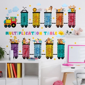 Cartoon animal train multiplication table wall sticker for kids educational room decor