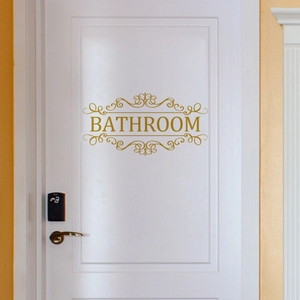 Sticker de porte de salle de bain doré en vinyle avec motifs de volutes européennes