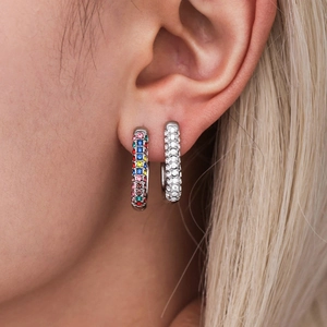 18K gold plated titanium steel hoop earrings featuring vibrant colorful zirconia stones