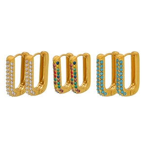 Three-pair set of 20mm gold-plated U-shaped hoop earrings with zircon and turquoise stones