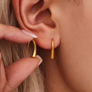 Teardrop Ear Hook Earrings PVD 18K Gold Plated Stainless Steel Minimalist Modern Light Luxury Jewelry For Women