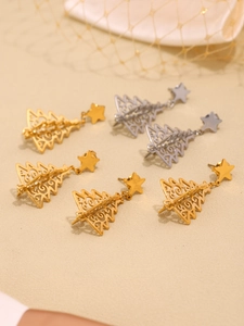 Détails des boucles d'oreilles arbre de vie évidées en kit festif or et argent