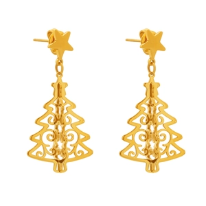 Boucles d'oreilles Arbre de Vie évidées dorées avec clous étoiles sur fond blanc
