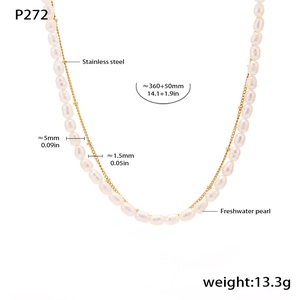 Detail showing 360mm double-layer stainless steel chain with 5mm freshwater pearls