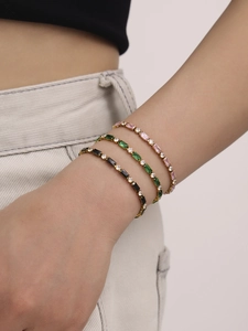 Braccialetti tennis placcati oro 18K con zirconi rosa, verdi e neri in pila elegante