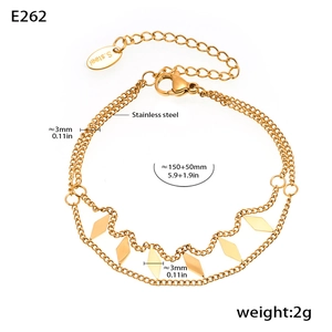 Detail of 18k gold plated double layer stainless steel bracelet with rhombus charms