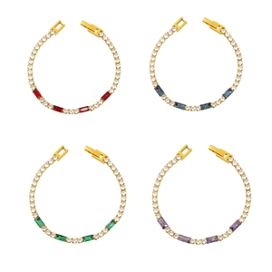 Minimalist gold-plated bracelet set with colorful geometric cubic zirconia in a grid layout